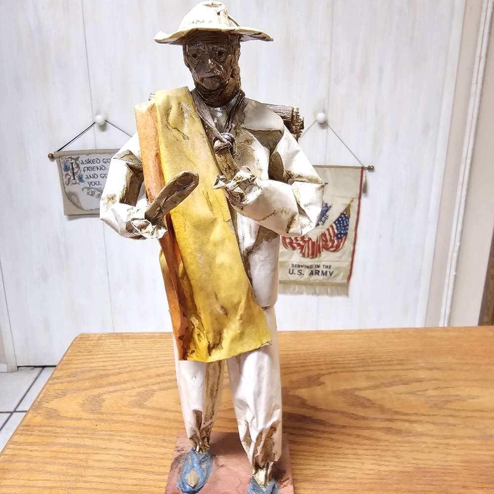Paper Mache Sculpture,  Man Carrying Firewood
